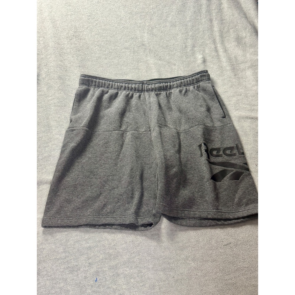 Reebok Mens Fleece Athletic Shorts Gray Heather Logo Pockets Large Logo